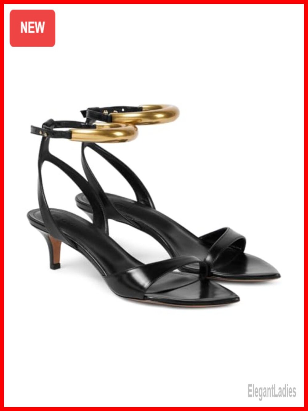 Coutgo Womens Low Kitten Heels Sandals Strappy Pointed Open Toe One Strap Metal